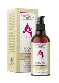 APHRODITE RELAX BODY OIL
Unwind after a long day with the calming serenity of
our Relax Body Oil. Enriched with soothing lavender
and ylang ylang , this softening oil creates a unique
spa at home experience.

Key Ingredients:
Cretan organic olive oil
Argan Almond
Calendula Grape Ylang Ylang Lavender
Sweet orange