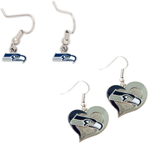 Seattle Seahawks Logo and Swirl Heart Earrings