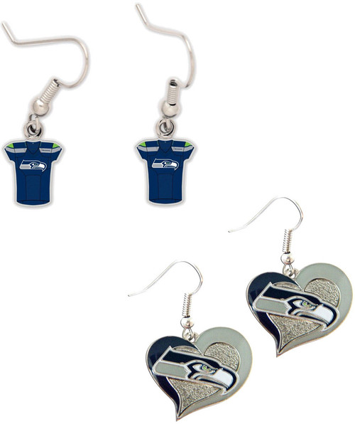 Seattle Seahawks Jersey and Swirl Heart Earrings