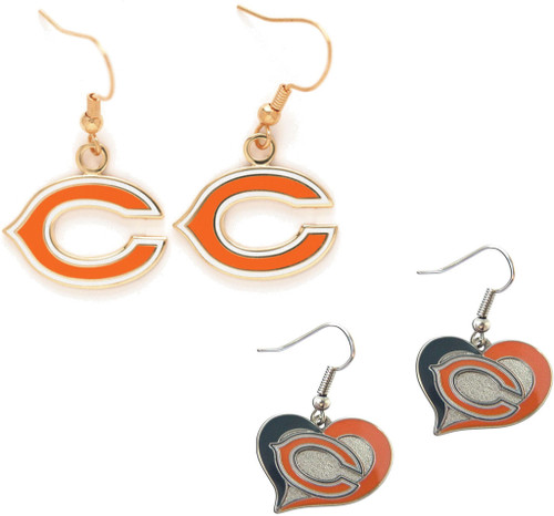 Chicago Bears Logo and Swirl Heart Earrings