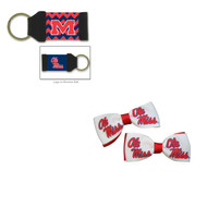 University of Mississippi Hair Bow Pair and Chevron Keychain