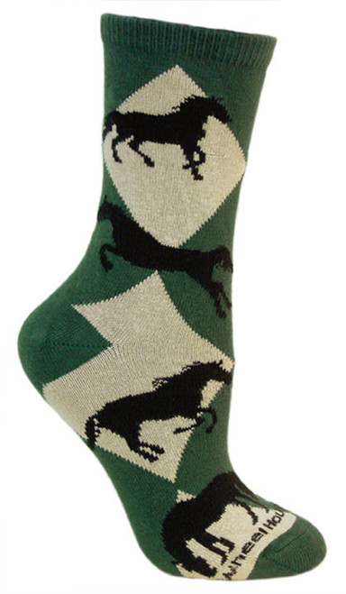 Diamond Horses Green Cotton Ladies Socks
