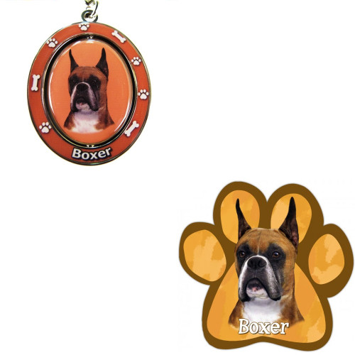 Bundle - 2 Items: Cropped Boxer Spinning Keychain and Paw Magnet