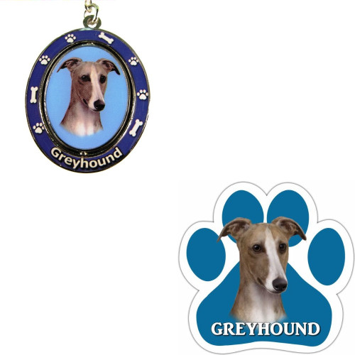 Bundle - 2 Items: Greyhound Spinning Keychain and Paw Magnet