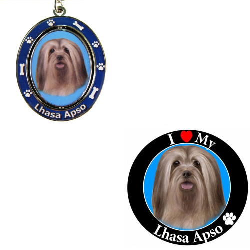 Bundle - 2 Items: Lhasa Apso Spinning Keychain and I Love My Magnet