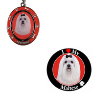 Bundle - 2 Items: Maltese Spinning Keychain and I Love My Magnet