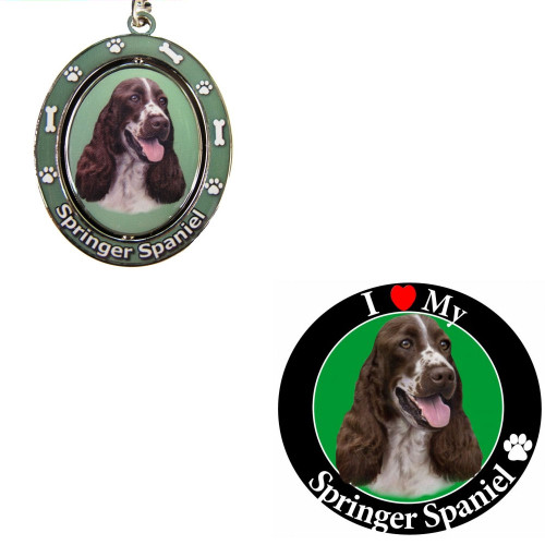 Bundle - 2 Items: Springer Spaniel Spinning Keychain and I Love My Magnet