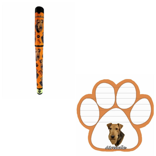 Bundle - 2 Items: Airedale Dog Paw Magnetic Note Pad & Gel Pen