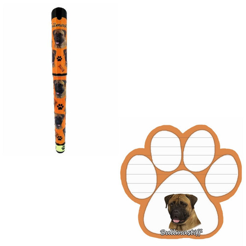 Bundle - 2 Items: Bullmastiff Dog Paw Magnetic Note Pad & Gel Pen