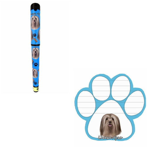 Bundle - 2 Items: Lhasa Apso Dog Paw Magnetic Note Pad & Gel Pen