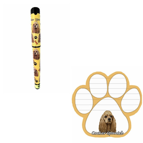 Bundle - 2 Items: Cocker Spaniel Dog Paw Magnetic Note Pad & Gel Pen