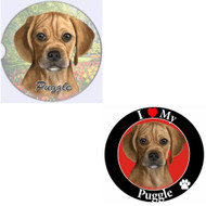 Bundle - 2 Items: Puggle Absorbent Car Cup Coaster & Circle "Love" Magnet