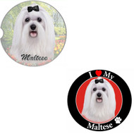 Bundle - 2 Items: Maltese Absorbent Car Cup Coaster & Circle "Love" Magnet