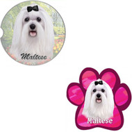 Bundle - 2 Items: Maltese Absorbent Car Cup Coaster & Paw Magnet