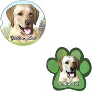 Bundle - 2 Items: Yellow Labrador Absorbent Car Cup Coaster & Paw Magnet