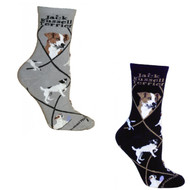 Jack Russell on Black and on Gray Large Cotton Socks (2 Pairs)