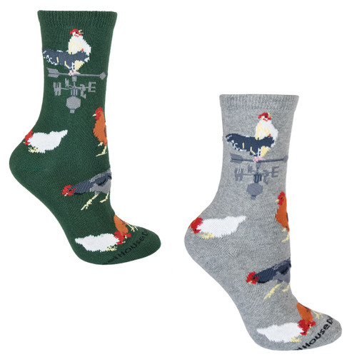 Bundle 2 Items: Rooster on Green and on Grey Large Cotton Socks