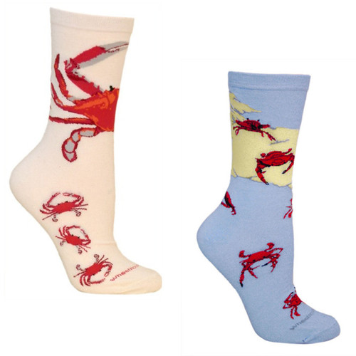 Bundle 2 Items: Crabs on Blue and on Natural Large Cotton Socks