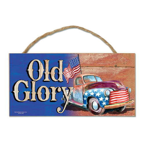 USA Old Glory Wood Sign with Rope