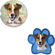 Bundle - 2 Items: Jack Russell Absorbent Car Cup Coaster & Paw Magnet