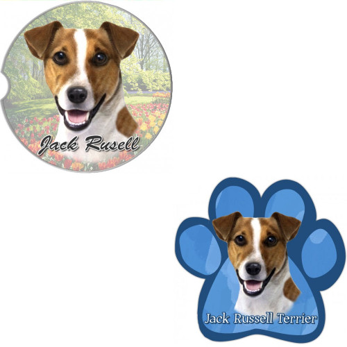 Bundle - 2 Items: Jack Russell Absorbent Car Cup Coaster & Paw Magnet