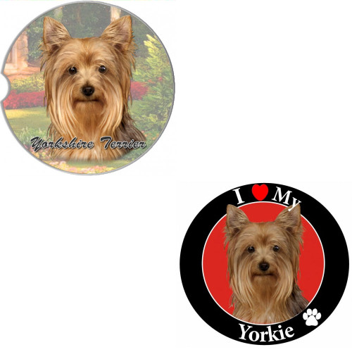 Bundle - 2 Items: Yorkie Absorbent Car Cup Coaster & Circle "Love" Magnet