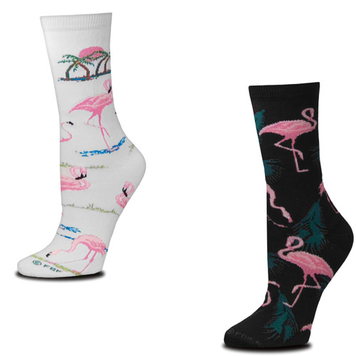 Bundle 2 Items: Flamingos on Black and on White Medium Socks