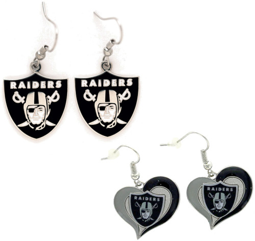 Oakland Raiders Logo and Swirl Heart Earrings