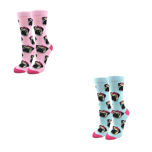 Bundle 2 Items: Lady Pugs One Size Fits Most Crew Socks