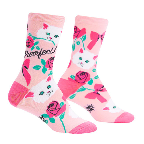 You're Purrfect One Size Fits Most Pink Ladies Crew Socks