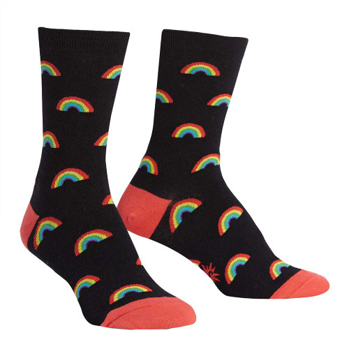 Retro Rainbow One Size Fits Most Black Ladies Crew Socks