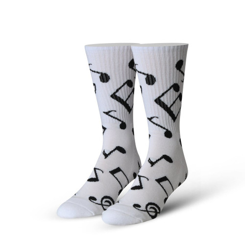 Music Notes White One Size Fits Most Crew Socks
