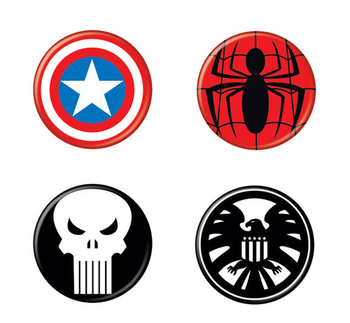 Captain America Punisher Spider-Man 4 Piece Button Set