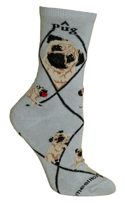 Wheel House Designs Fawn Pug Gray Cotton Womens Socks