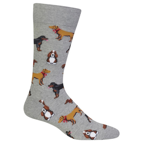 Multi Dogs Grey Mens Crew Socks