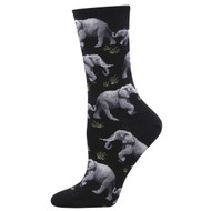 Elephants Raising A Herd One Size Fits Most Black Ladies Socks