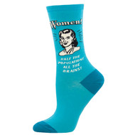 Women Half the Population All The Brains! One Size Fits Most Teal Ladies Socks