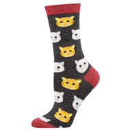 Cat Face Feline Good Bamboo One Size Fits Most Charcoal Heather Ladies Socks