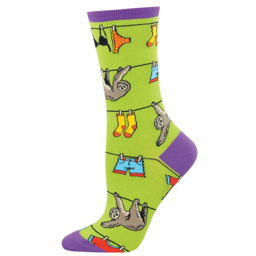 Sloth on a Line One Size Fits Most Green Ladies Socks