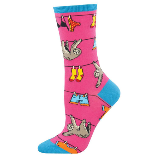 Sloth on a Line One Size Fits Most Pink Ladies Socks