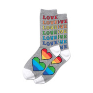 Rainbow Love Grey Heather Ladies Crew Socks