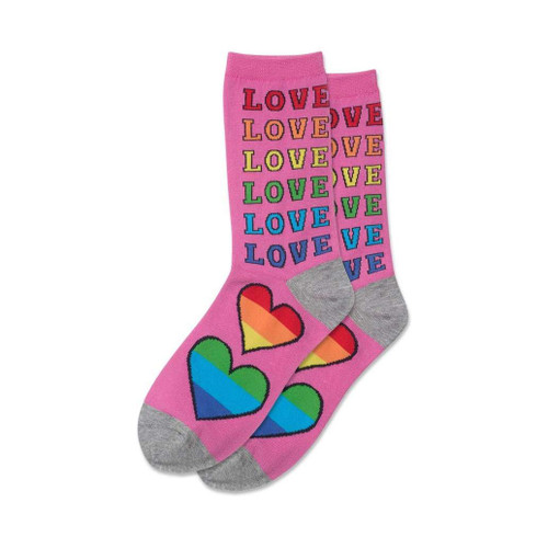 Rainbow Love Pink Ladies Crew Socks