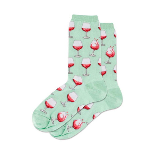 Wine Glass Mint Ladies Crew Socks