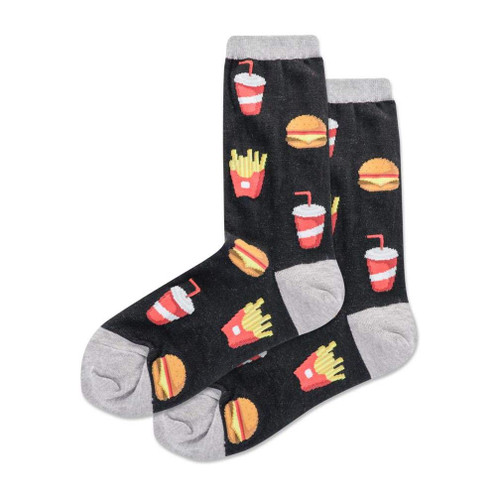 Burger and Fries Black Ladies Crew Socks