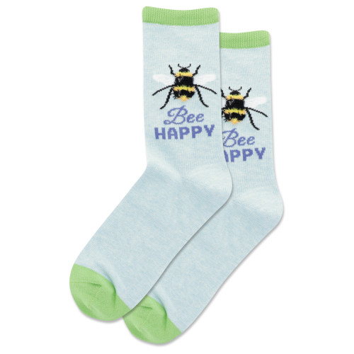 Bee Happy Mint Melange Ladies Crew Socks