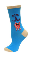 Hogs and Kisses Aqua Ladies Crew Socks