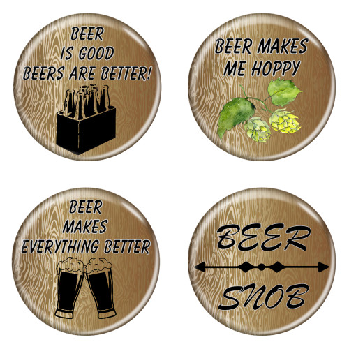 Beer Memes Wood Grain 1.5" Refrigerator Magnets - 4 Pack
