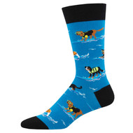 Dogs Surfing Hang 16 One Size Fits Most Blue Mens Socks