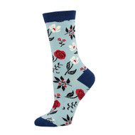 Floral Motif Bamboo One Size Fits Most Blue Ladies Socks