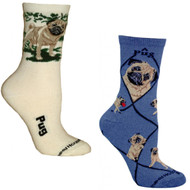 Bundle 2 Items: Pug on Blue and on Natural Large Cotton Socks